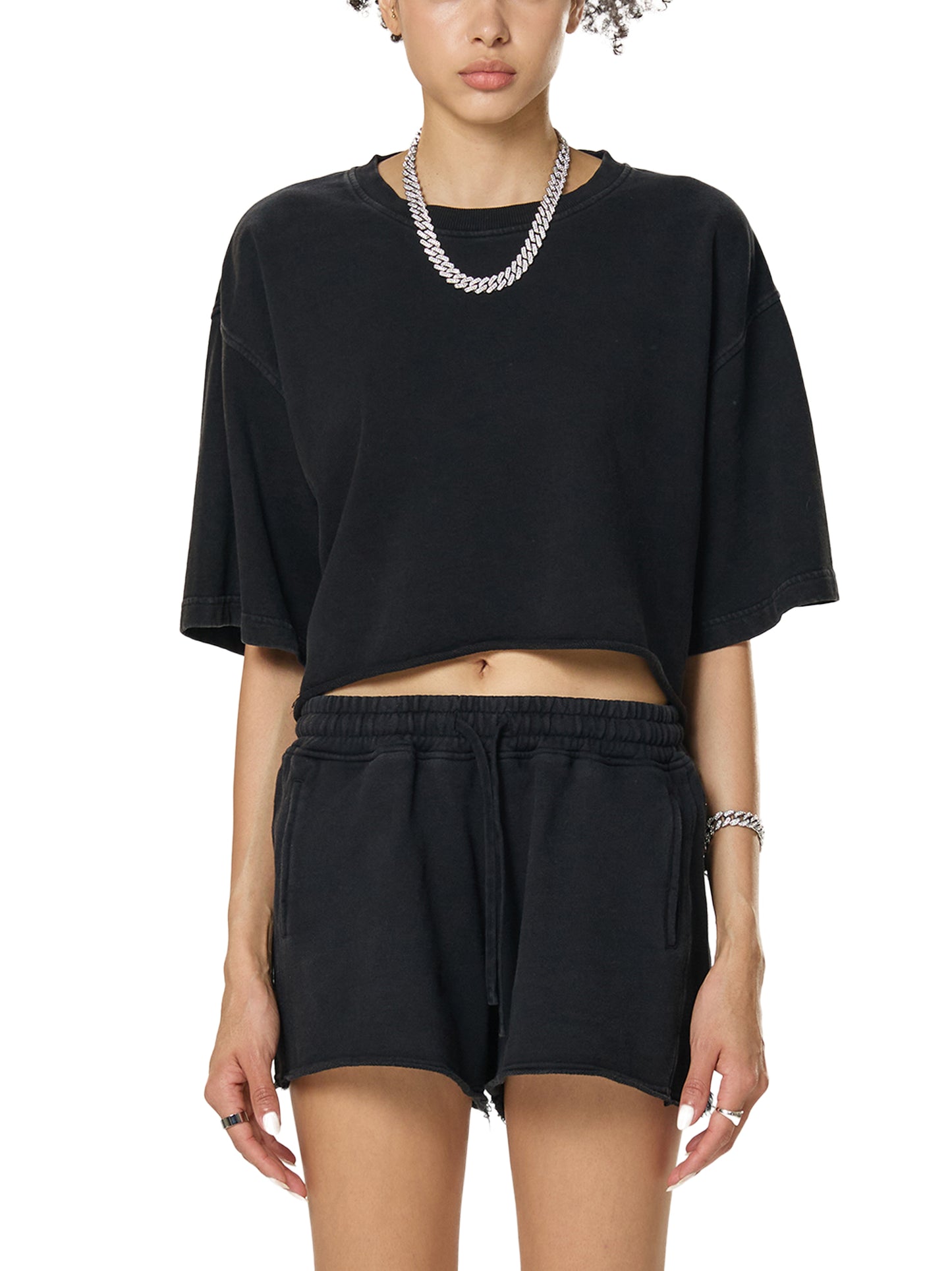 Adult Cropped Raw Edge Tee